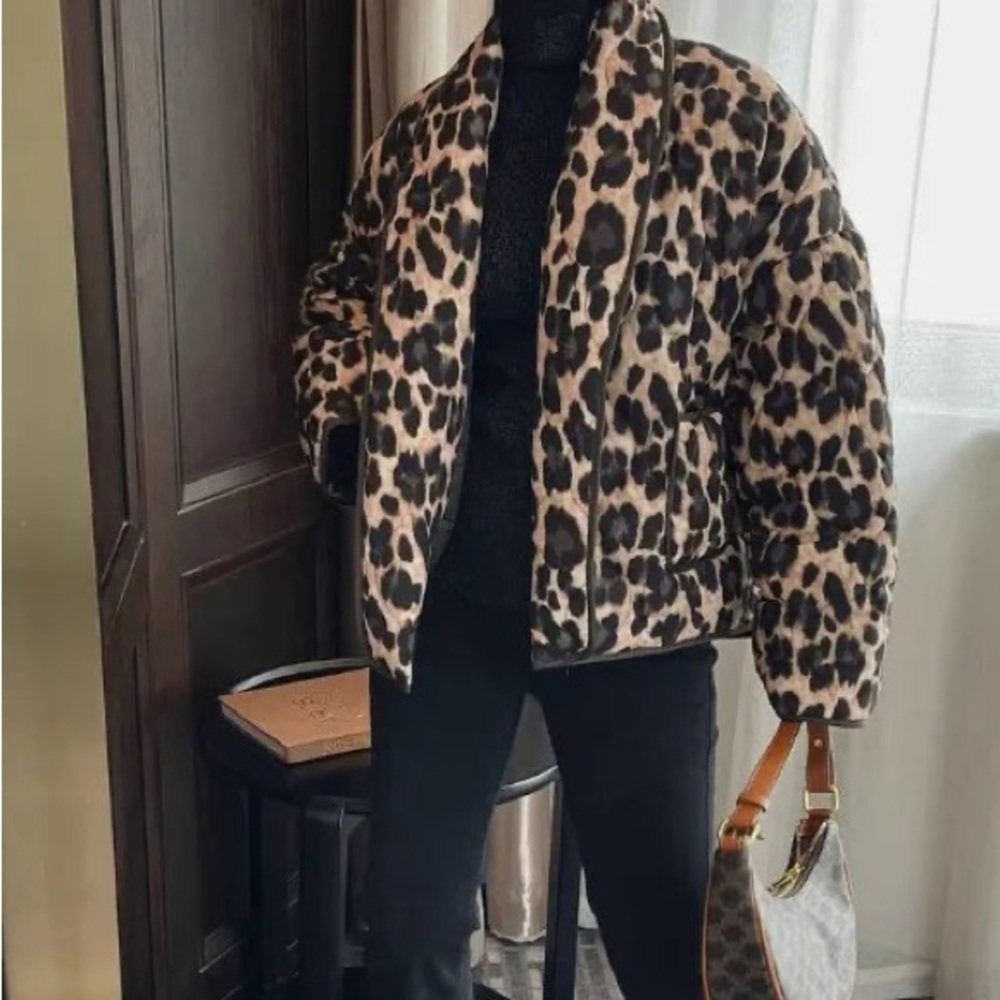 Women Leopard Print Cotton Padded Coat Jacket
